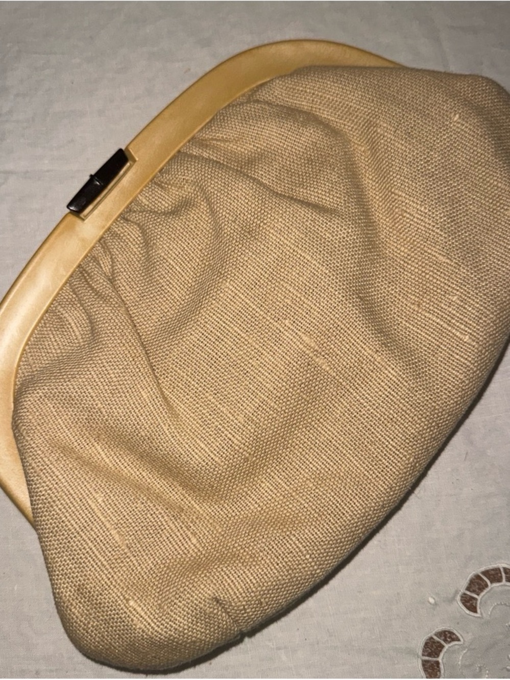 Neutral Beige Woven Frame Clutch